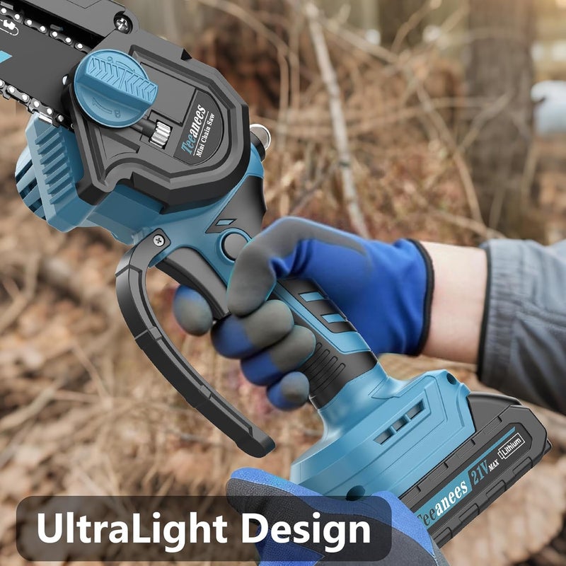 ANEES Mini Chainsaw Cordless 8 Inch, Portable Electric Chain Saw with 2 Battery 8 Chains, Auto Oiler, Battery Powered Small Handheld Saw for Wood Cutting, Tree Trimming, Garden(Blue) - Image 3